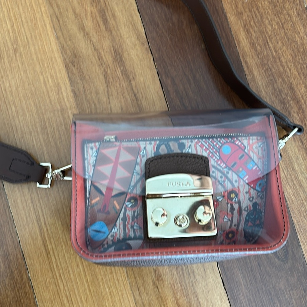 Furla crossbody, plastic and leather bag.